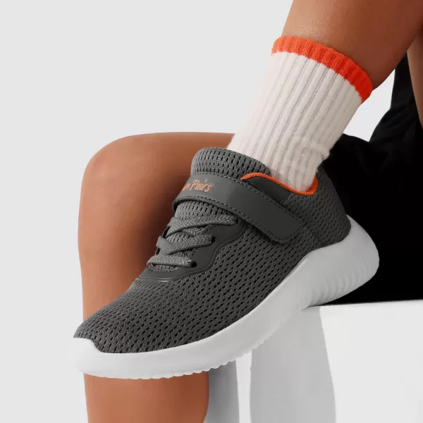 imageDREAM PAIRS Boys Girls Breathable Tennis Running Shoes Athletic Sport SneakersDarkGreyOrange