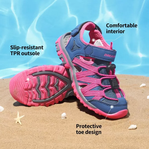 imageDREAM PAIRS Boys Girls ClosedToe Outdoor Summer Sandals ToddlerLittle KidBig KidDark BlueHot Pink
