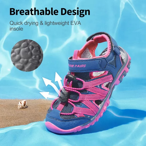 imageDREAM PAIRS Boys Girls ClosedToe Outdoor Summer Sandals ToddlerLittle KidBig KidDark BlueHot Pink