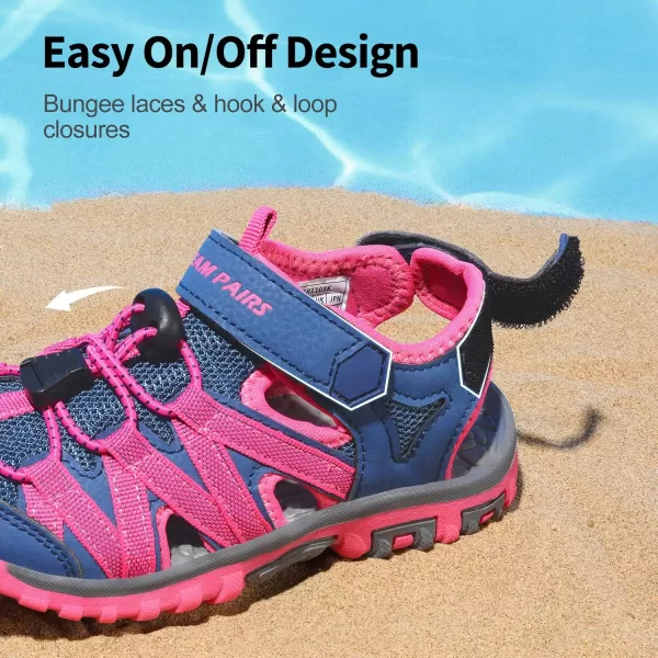 imageDREAM PAIRS Boys Girls ClosedToe Outdoor Summer Sandals ToddlerLittle KidBig KidDark BlueHot Pink