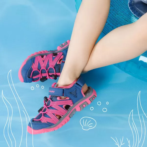 imageDREAM PAIRS Boys Girls ClosedToe Outdoor Summer Sandals ToddlerLittle KidBig KidDark BlueHot Pink