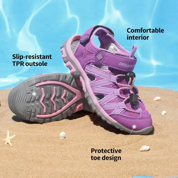imageDREAM PAIRS Boys Girls ClosedToe Outdoor Summer Sandals ToddlerLittle KidBig KidPurpleLight Purple