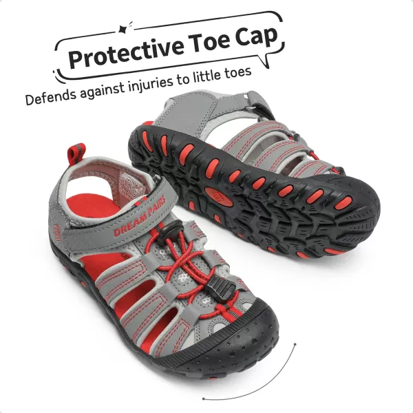imageDREAM PAIRS Boys Girls ClosedToe Outdoor Summer Sport SandalsToddlerLittle KidBig Kid181105GreyLight GreyRed
