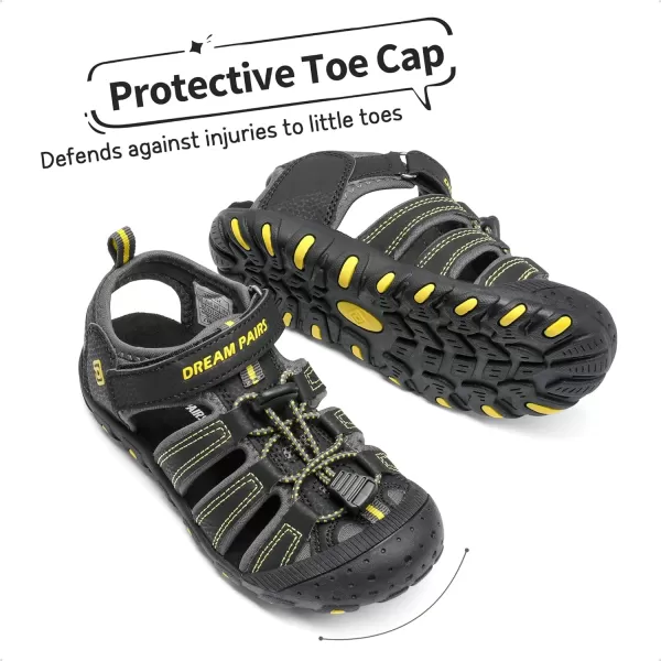 imageDREAM PAIRS Boys Girls ClosedToe Outdoor Summer Sport SandalsToddlerLittle KidBig KidBlackGreyYellow