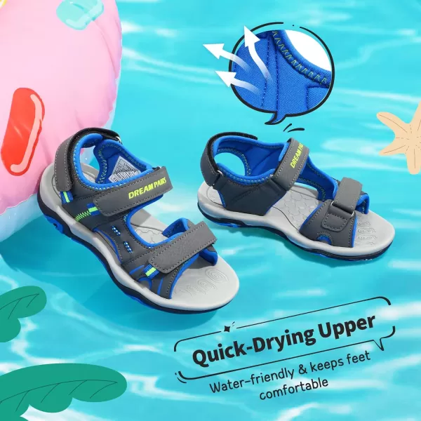imageDREAM PAIRS Boys Girls Fashion Athletic Summer Sports SandalsToddlerLittle KidBig KidDark Grey Royal Neon Green