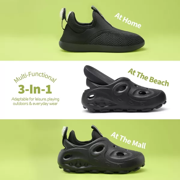 imageDREAM PAIRS Boys Girls Foam Runner Slipon Sneakers 3 in 1 Walking Shoes Outdoor Indoor Clogs Sandals Lightweight Breathable for Little KidBig KidAll Black