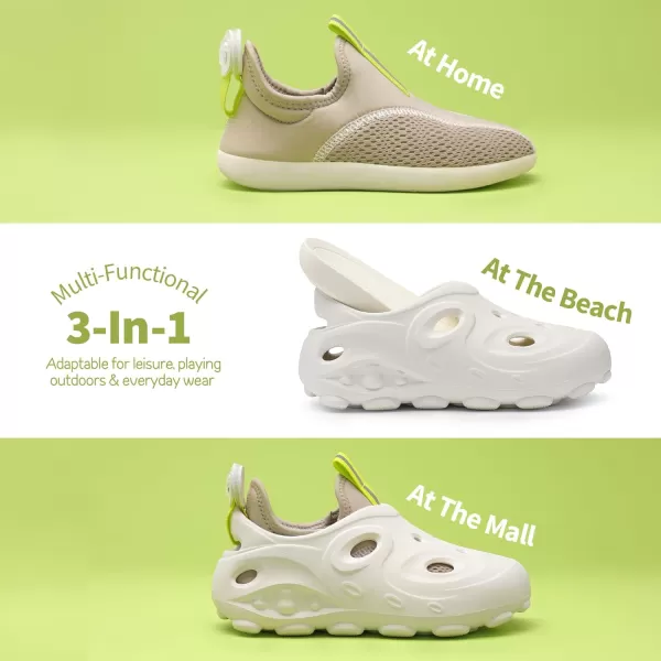 imageDREAM PAIRS Boys Girls Foam Runner Slipon Sneakers 3 in 1 Walking Shoes Outdoor Indoor Clogs Sandals Lightweight Breathable for Little KidBig KidWhite