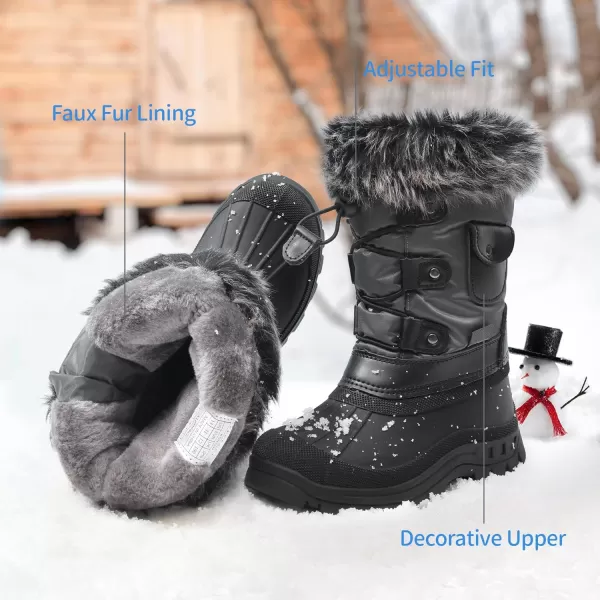 imageDREAM PAIRS Boys Girls Insulated Waterproof Snow BootsGreyBlack