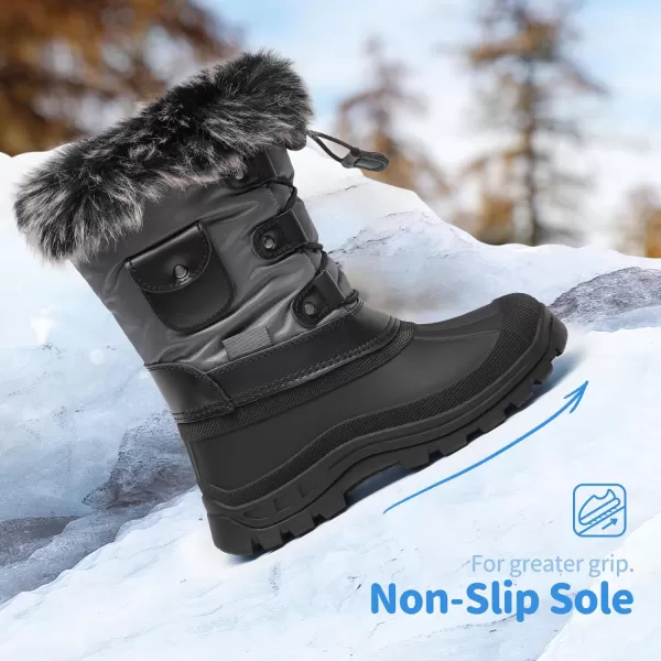 imageDREAM PAIRS Boys Girls Insulated Waterproof Snow BootsGreyBlack