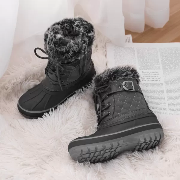 imageDREAM PAIRS Boys Girls Mid Calf Winter Snow Boots ToddlerLittle KidBig KidBlack Grey