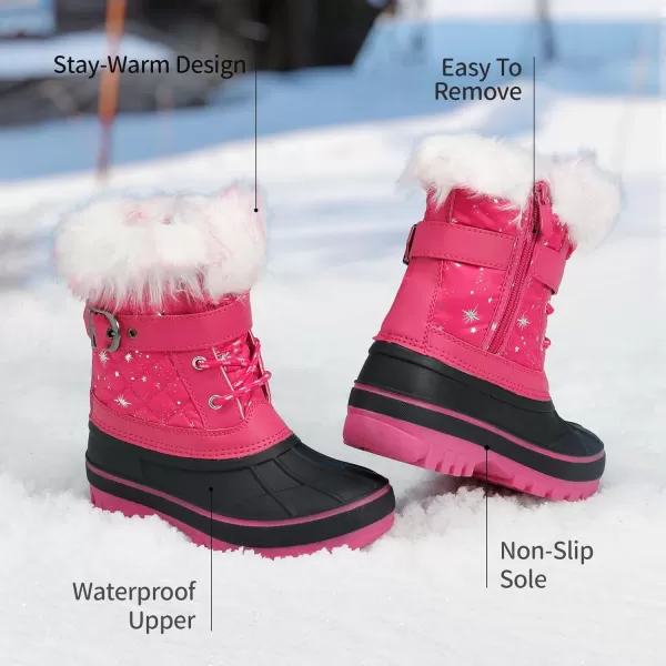 imageDREAM PAIRS Boys Girls Mid Calf Winter Snow Boots ToddlerLittle KidBig KidFuchsia