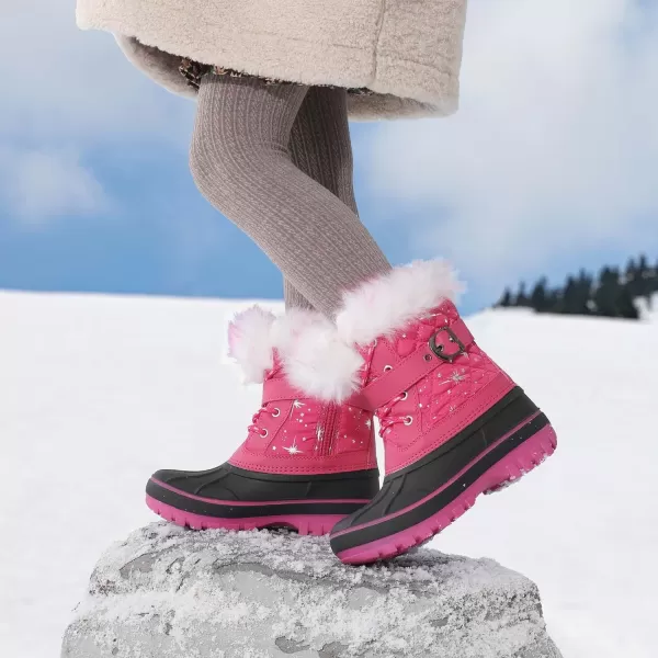 imageDREAM PAIRS Boys Girls Mid Calf Winter Snow Boots ToddlerLittle KidBig KidFuchsia