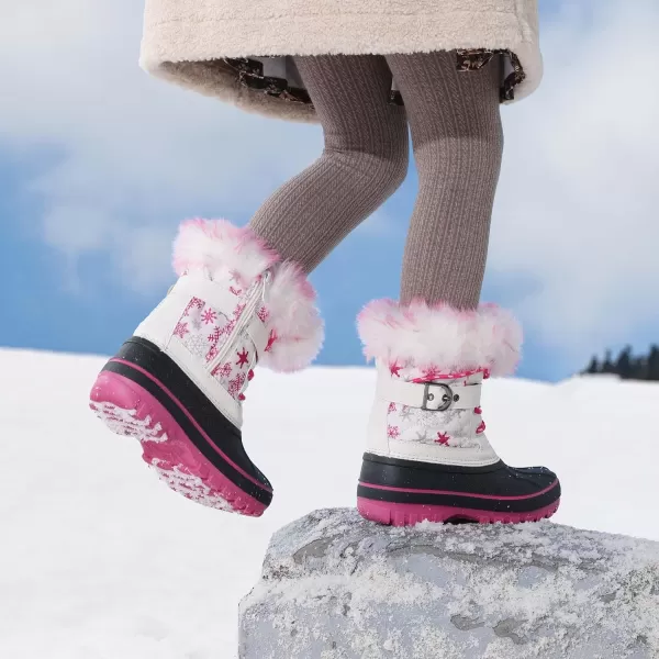 imageDREAM PAIRS Boys Girls Mid Calf Winter Snow Boots ToddlerLittle KidBig KidWhite Fuchsia