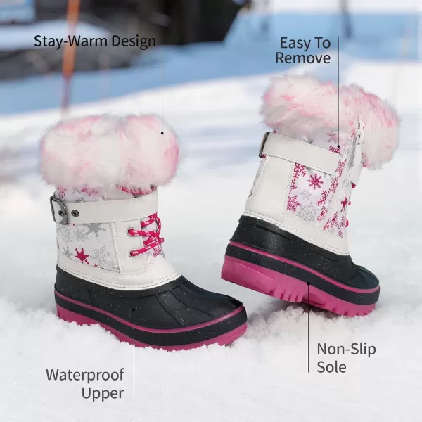 imageDREAM PAIRS Boys Girls Mid Calf Winter Snow Boots ToddlerLittle KidBig KidWhite Fuchsia