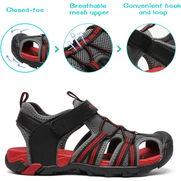 imageDREAM PAIRS Boys Girls Outdoor Summer SandalsDark Grey Red