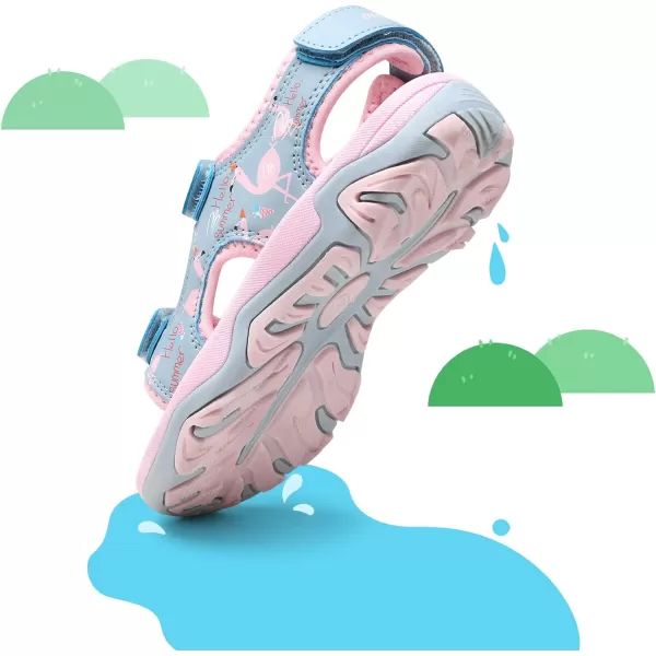 imageDREAM PAIRS Boys Girls Sandals OpenToe Summer Outdoor Sport Sandals ToddlerLittle KidPinkBlueFlamingo