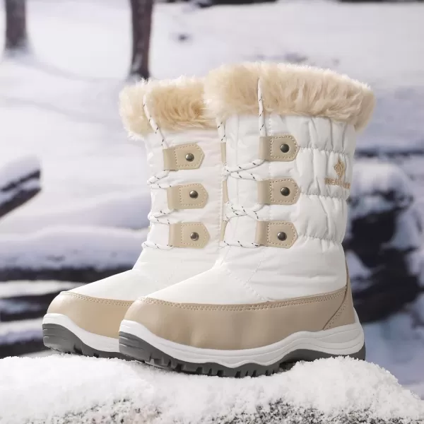 imageDREAM PAIRS Boys Girls Slip Resistant Faux Fur Lined Knee High Winter Snow BootsBeige White