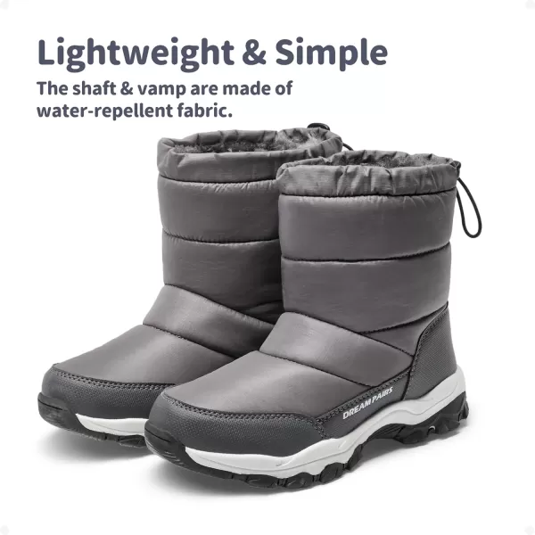 imageDREAM PAIRS Boys Girls Snow Boots Lightweight Slip Resistant Mid Calf Winter Shoes LittleBig KidDark Gray