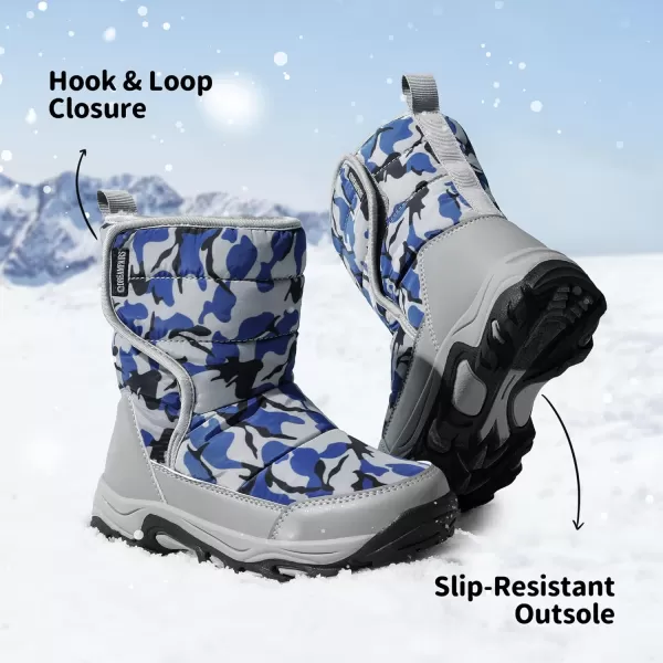 imageDREAM PAIRS Boys Girls Snow Boots Waterproof Hook and Loop Mid Calf Faux Fur Lining Winter Shoes for LittleBig KidsCamouflageBlue