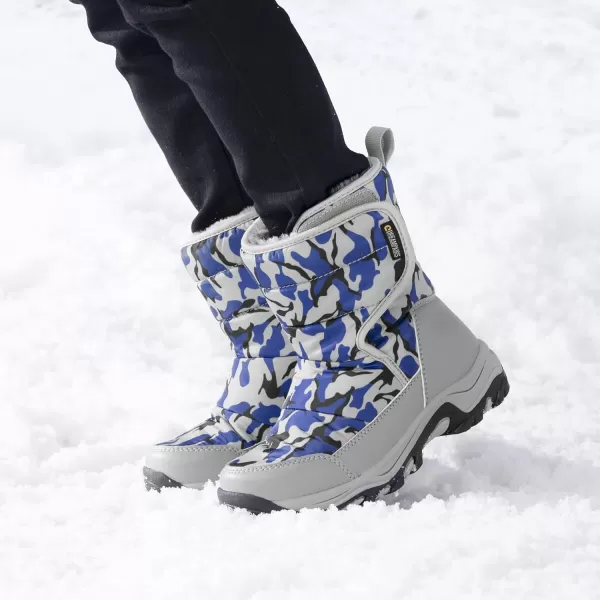 imageDREAM PAIRS Boys Girls Snow Boots Waterproof Hook and Loop Mid Calf Faux Fur Lining Winter Shoes for LittleBig KidsCamouflageBlue