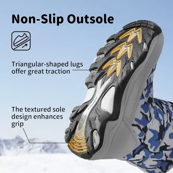 imageDREAM PAIRS Boys Girls Snow Boots Waterproof Hook and Loop Mid Calf Faux Fur Lining Winter Shoes for LittleBig KidsCamouflageBlue