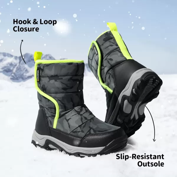 imageDREAM PAIRS Boys Girls Snow Boots Waterproof Hook and Loop Mid Calf Faux Fur Lining Winter Shoes for LittleBig KidsCamouflageGray