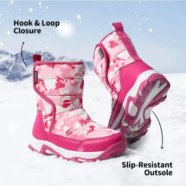 imageDREAM PAIRS Boys Girls Snow Boots Waterproof Hook and Loop Mid Calf Faux Fur Lining Winter Shoes for LittleBig KidsRose Red