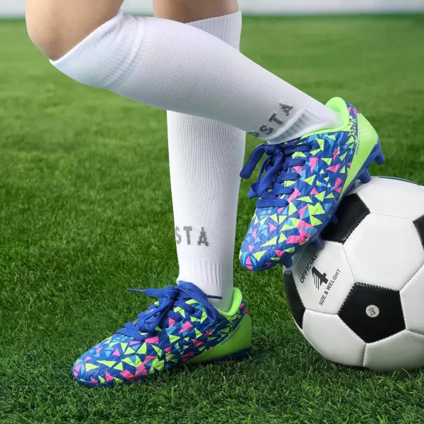 imageDREAM PAIRS Boys Girls Soccer Cleats Kids Football ShoesRoyal BlueNeon Green