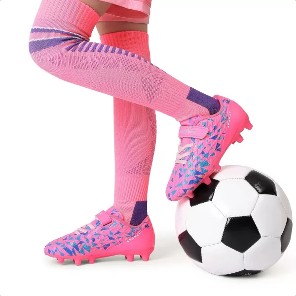 imageDREAM PAIRS Boys Girls Soccer Cleats Youth Firm Groud Football Shoes with Socks for LittleBig KidsHot PinkRoyal Blue