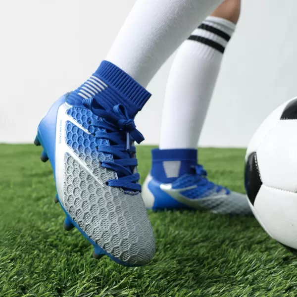 imageDREAM PAIRS Boys Girls Soccer Football Cleats ShoesToddlerLittle KidBig KidBlue White Grey