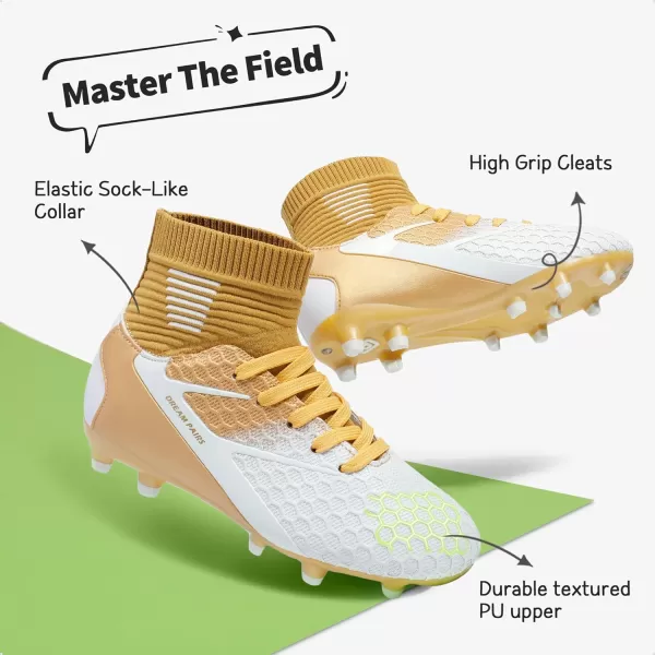 imageDREAM PAIRS Boys Girls Soccer Football Cleats ShoesToddlerLittle KidBig KidGold White