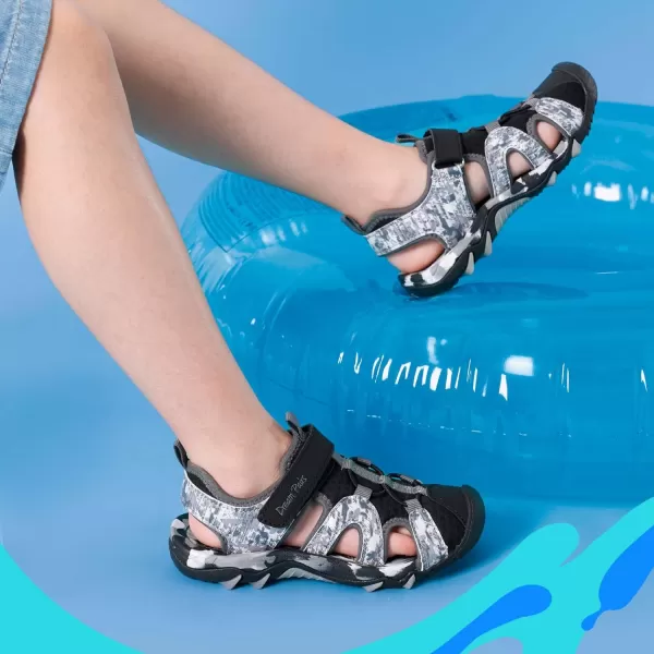 imageDREAM PAIRS Boys Girls Summer Outdoor Athletic Sport Sandals ToddlerLittle KidBig KidBlackGrey