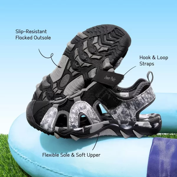 imageDREAM PAIRS Boys Girls Summer Outdoor Athletic Sport Sandals ToddlerLittle KidBig KidBlackGrey