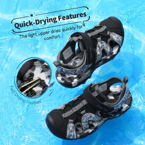imageDREAM PAIRS Boys Girls Summer Outdoor Athletic Sport Sandals ToddlerLittle KidBig KidBlackGrey