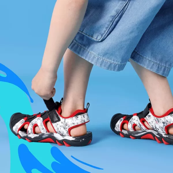 imageDREAM PAIRS Boys Girls Summer Outdoor Athletic Sport Sandals ToddlerLittle KidBig KidBlackRed
