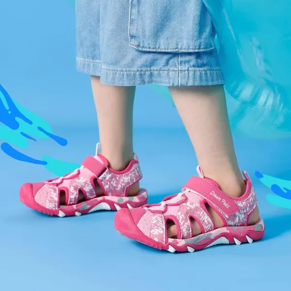 imageDREAM PAIRS Boys Girls Summer Outdoor Athletic Sport Sandals ToddlerLittle KidBig KidHot PinkPink