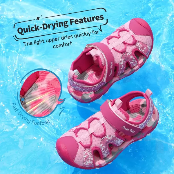 imageDREAM PAIRS Boys Girls Summer Outdoor Athletic Sport Sandals ToddlerLittle KidBig KidHot PinkPink