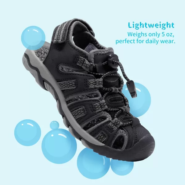 imageDREAM PAIRS Boys Girls Summer Outdoor Athletic Sport Sandals Walking Hiking Hook and Loop Adjustable Multicolor for ToddlerLittleBig KidsBlackDarkGrey