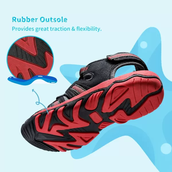 imageDREAM PAIRS Boys Girls Summer Outdoor Athletic Sport Sandals Walking Hiking Hook and Loop Adjustable Multicolor for ToddlerLittleBig KidsBlackGreyRed