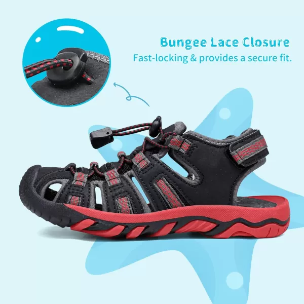 imageDREAM PAIRS Boys Girls Summer Outdoor Athletic Sport Sandals Walking Hiking Hook and Loop Adjustable Multicolor for ToddlerLittleBig KidsBlackGreyRed