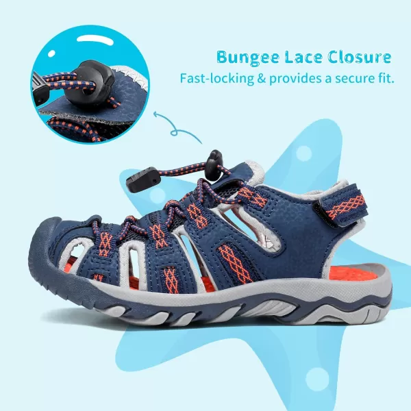 imageDREAM PAIRS Boys Girls Summer Outdoor Athletic Sport Sandals Walking Hiking Hook and Loop Adjustable Multicolor for ToddlerLittleBig KidsNavyLightGreyOrange