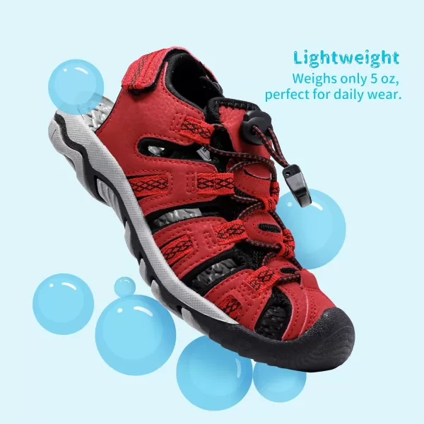 imageDREAM PAIRS Boys Girls Summer Outdoor Athletic Sport Sandals Walking Hiking Hook and Loop Adjustable Multicolor for ToddlerLittleBig KidsRedBlackGrey