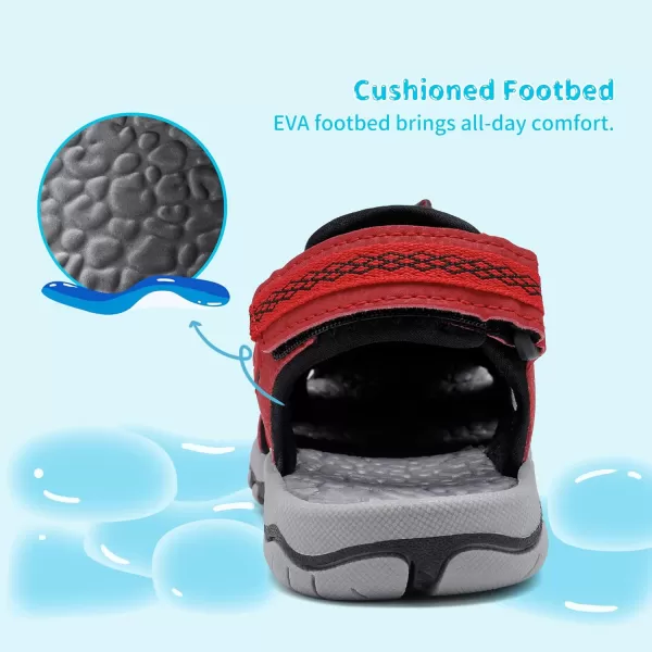 imageDREAM PAIRS Boys Girls Summer Outdoor Athletic Sport Sandals Walking Hiking Hook and Loop Adjustable Multicolor for ToddlerLittleBig KidsRedBlackGrey
