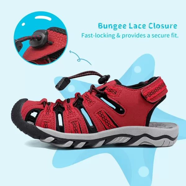 imageDREAM PAIRS Boys Girls Summer Outdoor Athletic Sport Sandals Walking Hiking Hook and Loop Adjustable Multicolor for ToddlerLittleBig KidsRedBlackGrey