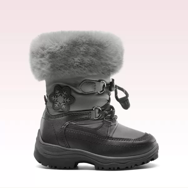 imageDREAM PAIRS Boys Girls Toddler Snow Boots Slip Resistant Faux Fur Lined Mid Calf Little Kids Winter ShoesBlackGrey