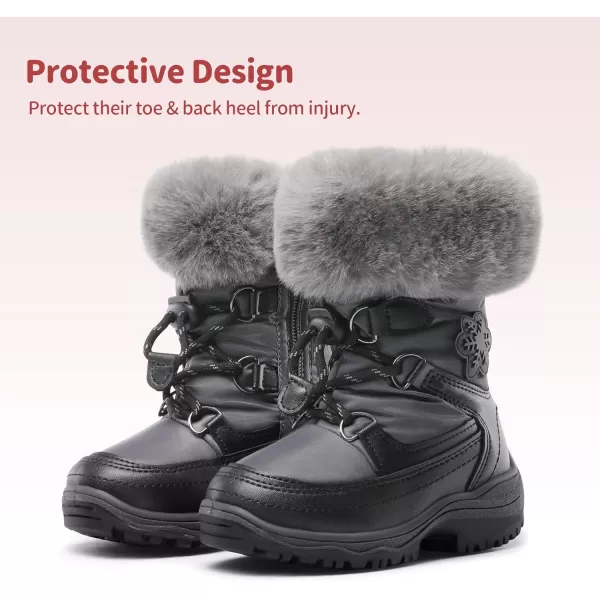 imageDREAM PAIRS Boys Girls Toddler Snow Boots Slip Resistant Faux Fur Lined Mid Calf Little Kids Winter ShoesBlackGrey