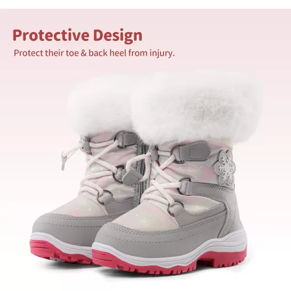 imageDREAM PAIRS Boys Girls Toddler Snow Boots Slip Resistant Faux Fur Lined Mid Calf Little Kids Winter ShoesGrayWhite