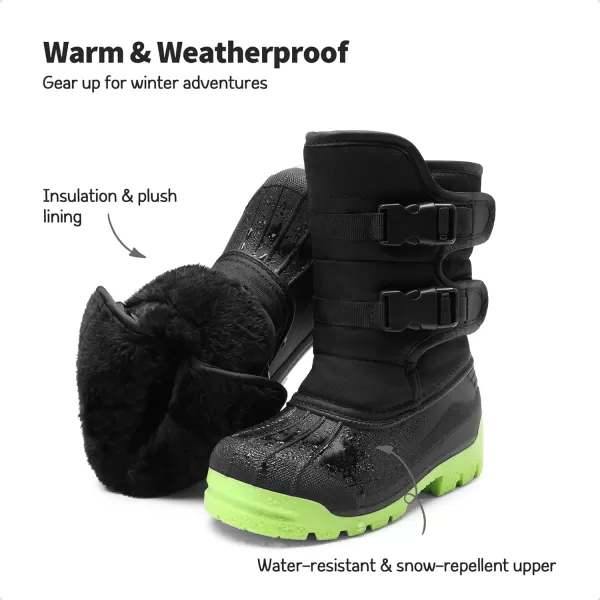 imageDREAM PAIRS Boys Snow Boots Bright Colored Outsole Hook and Loop Slip Resistant Mid Calf Faux Fur Lining Winter Shoes for LittleBig KidsBlackNeon Green