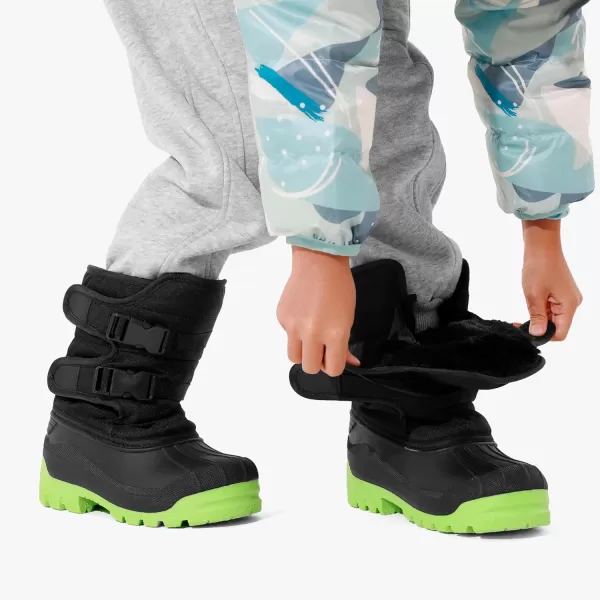 imageDREAM PAIRS Boys Snow Boots Bright Colored Outsole Hook and Loop Slip Resistant Mid Calf Faux Fur Lining Winter Shoes for LittleBig KidsBlackNeon Green