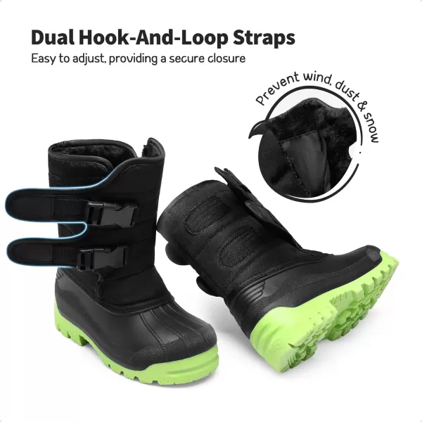 imageDREAM PAIRS Boys Snow Boots Bright Colored Outsole Hook and Loop Slip Resistant Mid Calf Faux Fur Lining Winter Shoes for LittleBig KidsBlackNeon Green